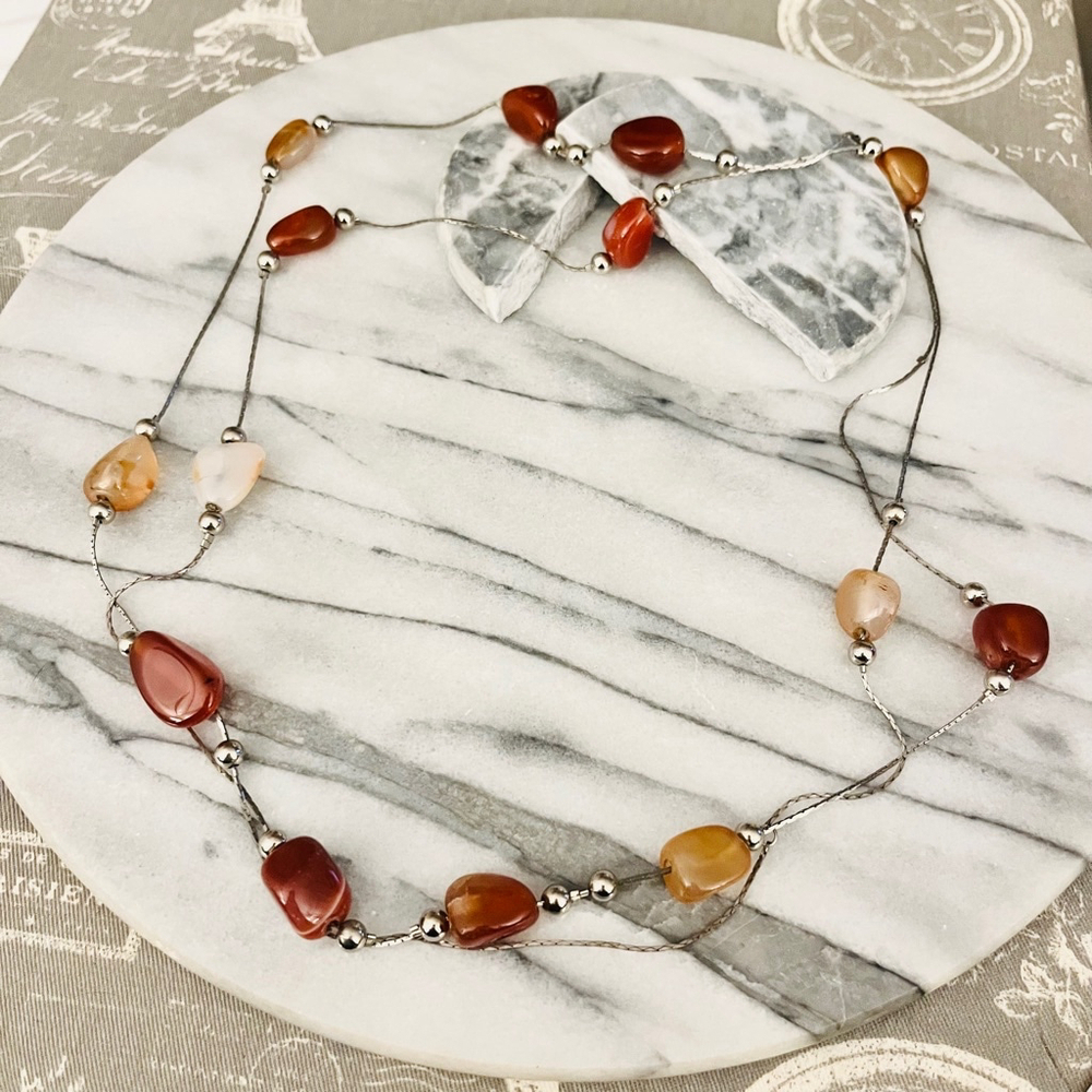 Carnelian and Quartz Gemstone Necklace‎ | Natural Healing Stone Beads | Boho